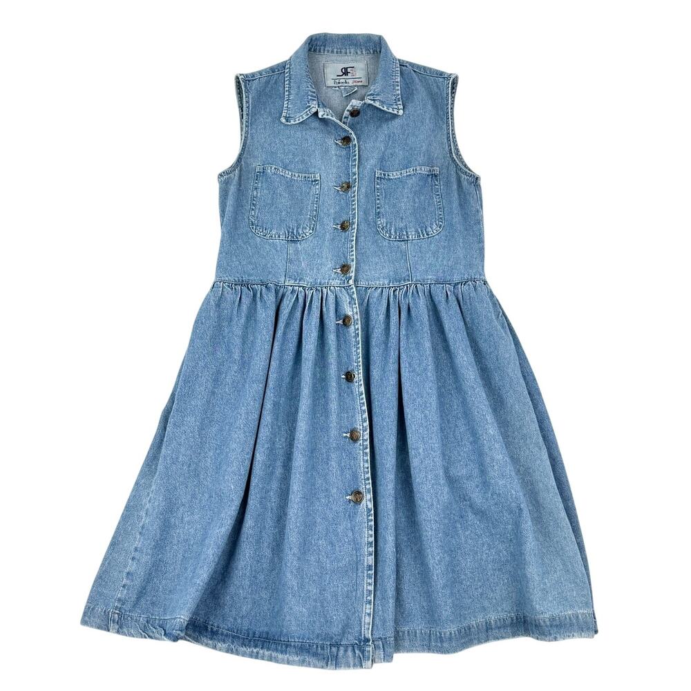 Vintage Rafaella Denim Dress Button Front Sleeveless Cotton Size 6 Cottagecore